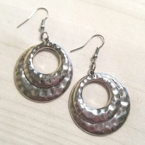 Silver Multi Hammered Hoop Earrings